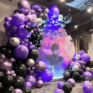 147pcs purple party balloons garland arch kit,black purple and sliver balloons for birthday party supplies tv drama theme celebration