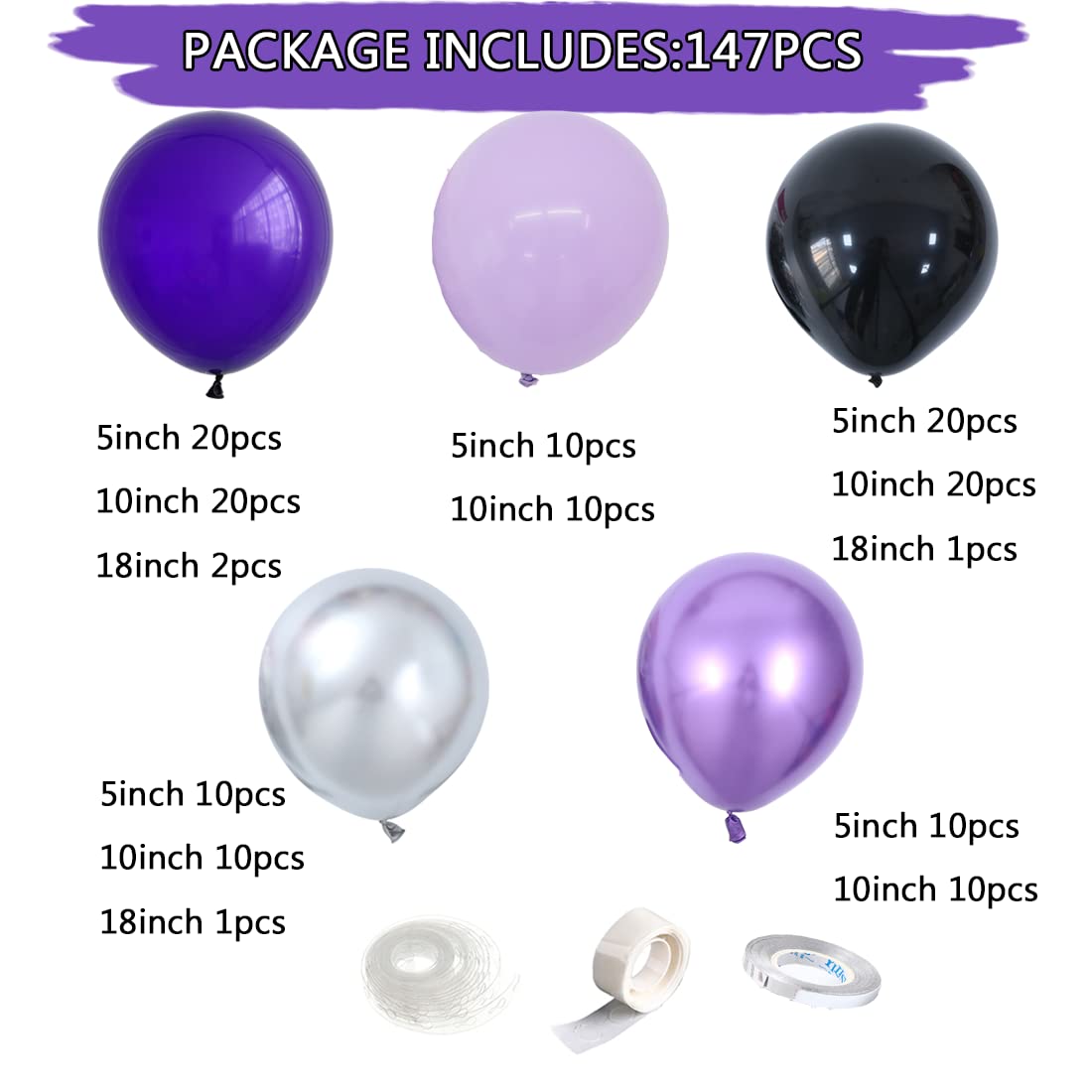 147Pcs Purple Party Balloons Garland Arch Kit,Black Purple and Sliver Balloons for Birthday Party Supplies TV Drama Theme celebration