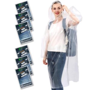 swogaa disposable rain ponchos for adults (6 pack) - 50% extra thicker men or women emergency ponchos with hood