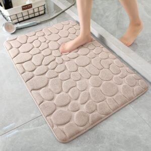 yihouse memory foam bath mat cobblestone bathroom rugs super water absorbent bath mats for bathroom machine washable bath rugs(24 x 36,khaki)