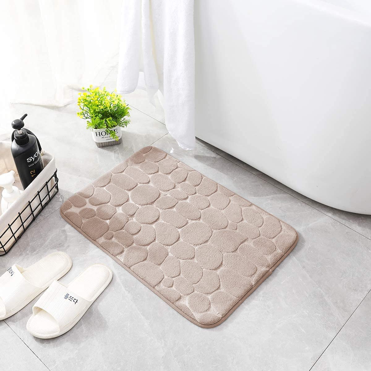 YIHOUSE Memory Foam Bath Mat Cobblestone Bathroom Rugs Super Water Absorbent Bath Mats for Bathroom Machine Washable Bath Rugs(24 x 36,Khaki)