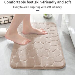 YIHOUSE Memory Foam Bath Mat Cobblestone Bathroom Rugs Super Water Absorbent Bath Mats for Bathroom Machine Washable Bath Rugs(24 x 36,Khaki)