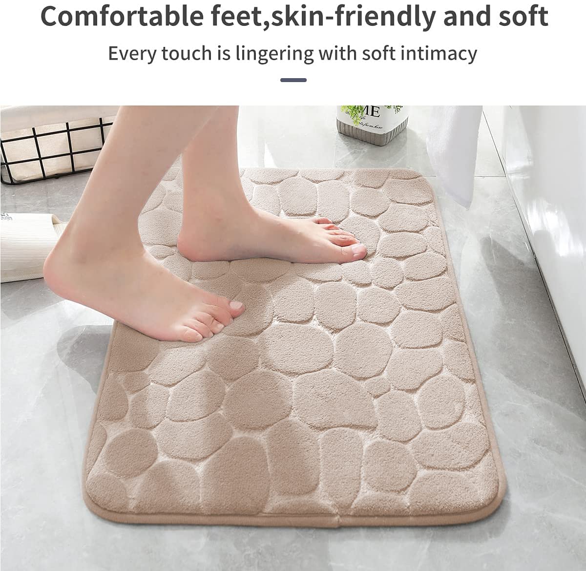 YIHOUSE Memory Foam Bath Mat Cobblestone Bathroom Rugs Super Water Absorbent Bath Mats for Bathroom Machine Washable Bath Rugs(24 x 36,Khaki)