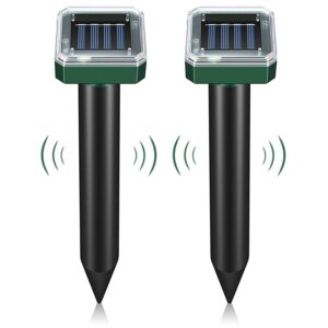 (2-pack) gopher repellent ultrasonic solar powered - easy to use solar mole repellent ultrasonic with an auger drill bit - ip65 waterproof sonic repeller stakes for groundhog, vole, snake, etc