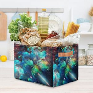 YoCosy Large Storage Baskets for Organizing Shelves Galaxy Star Universe Space Foldable Cube Storage Bins with Handles Rectangle Fabric Closet Organizers for Home Toys Clothes, 1 Pack