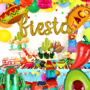 Fiesta Balloons Letter Banner Mexico Taco Llama Cactus Avocado Chili Pepper Mylar Balloon Birthday Mexican Fiesta Theme Cinco De Mayo Party Decor 13 Pcs Set