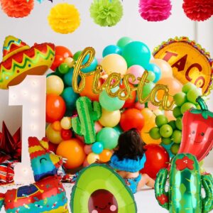 Fiesta Balloons Letter Banner Mexico Taco Llama Cactus Avocado Chili Pepper Mylar Balloon Birthday Mexican Fiesta Theme Cinco De Mayo Party Decor 13 Pcs Set