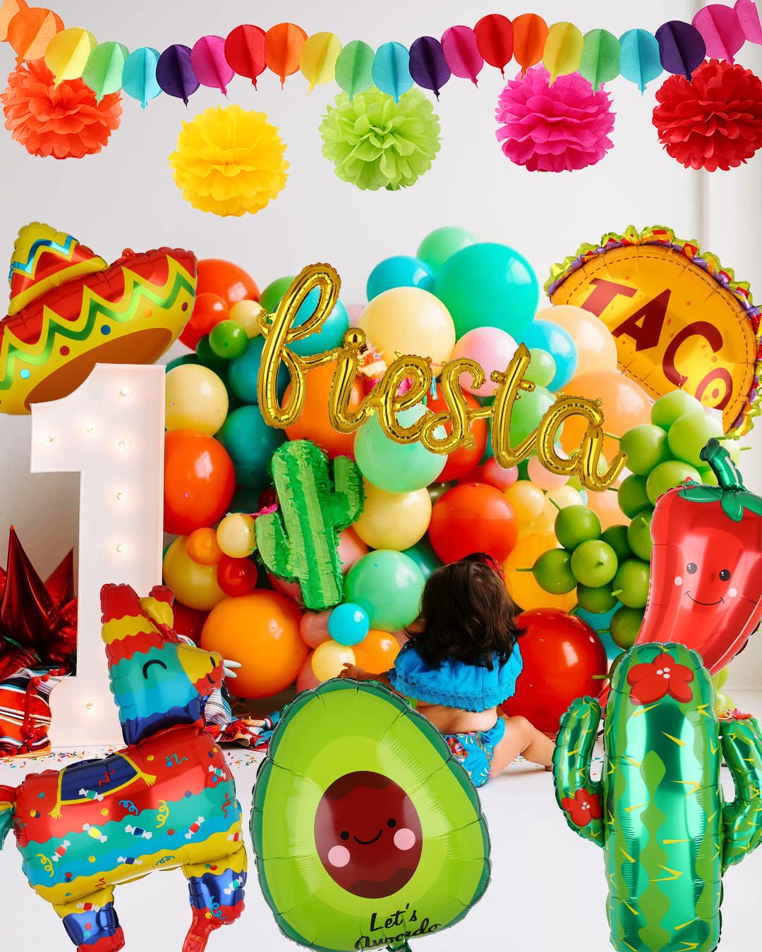 Fiesta Balloons Letter Banner Mexico Taco Llama Cactus Avocado Chili Pepper Mylar Balloon Birthday Mexican Fiesta Theme Cinco De Mayo Party Decor 13 Pcs Set