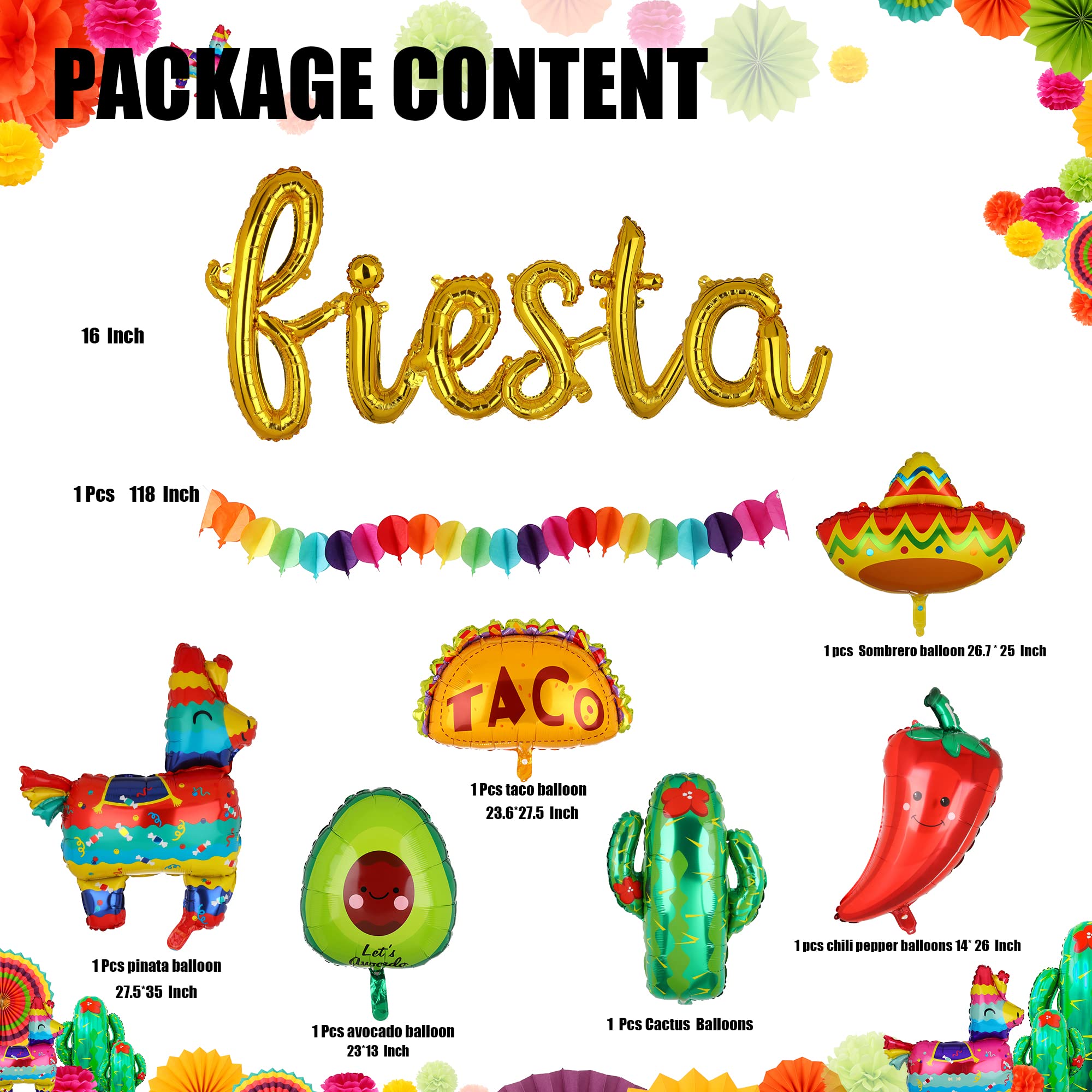 Fiesta Balloons Letter Banner Mexico Taco Llama Cactus Avocado Chili Pepper Mylar Balloon Birthday Mexican Fiesta Theme Cinco De Mayo Party Decor 13 Pcs Set