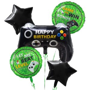 5 pcs video game party decoration, level up birthday balloons，video game foil balloon for game on birthday party supplies