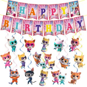 kitties birthday party decorations, kitties party banner and 30 hanging swirls, kitties party swirls streams for girls, boys birthday party
