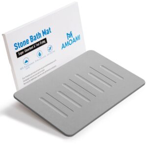 amoami stone-bath-mat, ultra absorbent fast drying diatomaceous earth, non slip bathtub mat stone, low maintenance stone drying mat (16"x24", grey)