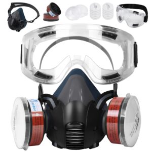 Joechul Respirator Mask with Filters - Half Face Respirator with Safety Glasses, Reusable Respirator Mask with Filters, Gas Mask for Chemical, Organic Vapor, Paint, Construction, Woodworking, Welding