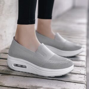 Women's Orthopedic Sneakers, Womens Air Cushion Slip-On Walking Shoes, Orthopedic Shoes for Women, Comfort Loafers Knit Breathable Mesh Non-Slip Platform Casual Sneakers (Grey,38)