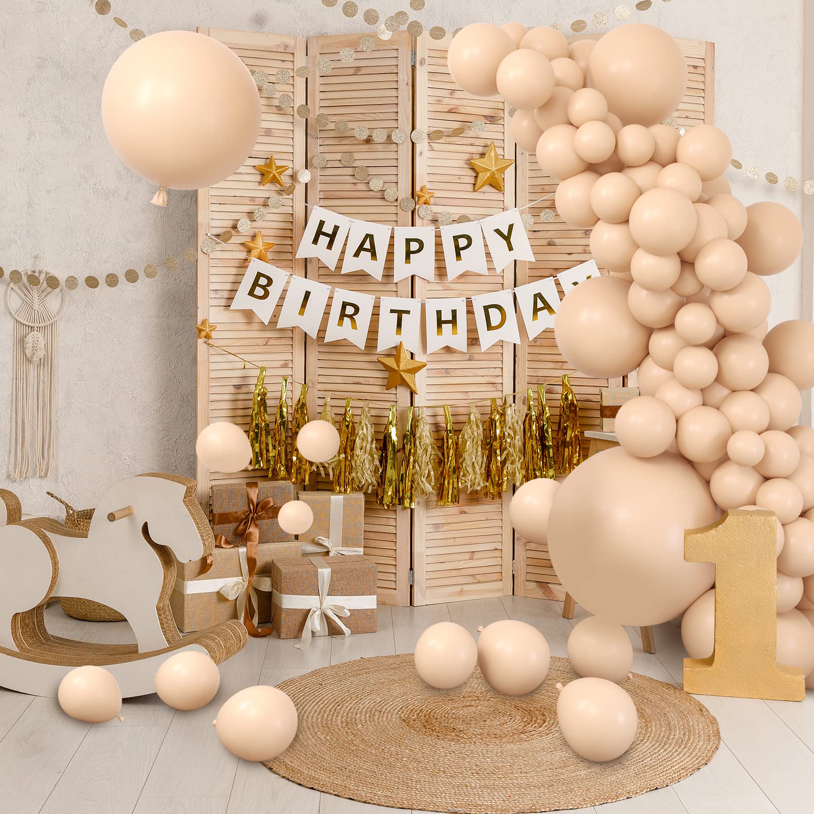RUBFAC 116pcs Nude Balloons Different Sizes Beige Balloons Pack of 36 18 12 10 5 Inch for Garland Arch Retro Apricot Extra Large Balloons for Birthday Baby Showers Wedding Party Decoration