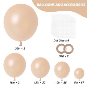 RUBFAC 116pcs Nude Balloons Different Sizes Beige Balloons Pack of 36 18 12 10 5 Inch for Garland Arch Retro Apricot Extra Large Balloons for Birthday Baby Showers Wedding Party Decoration