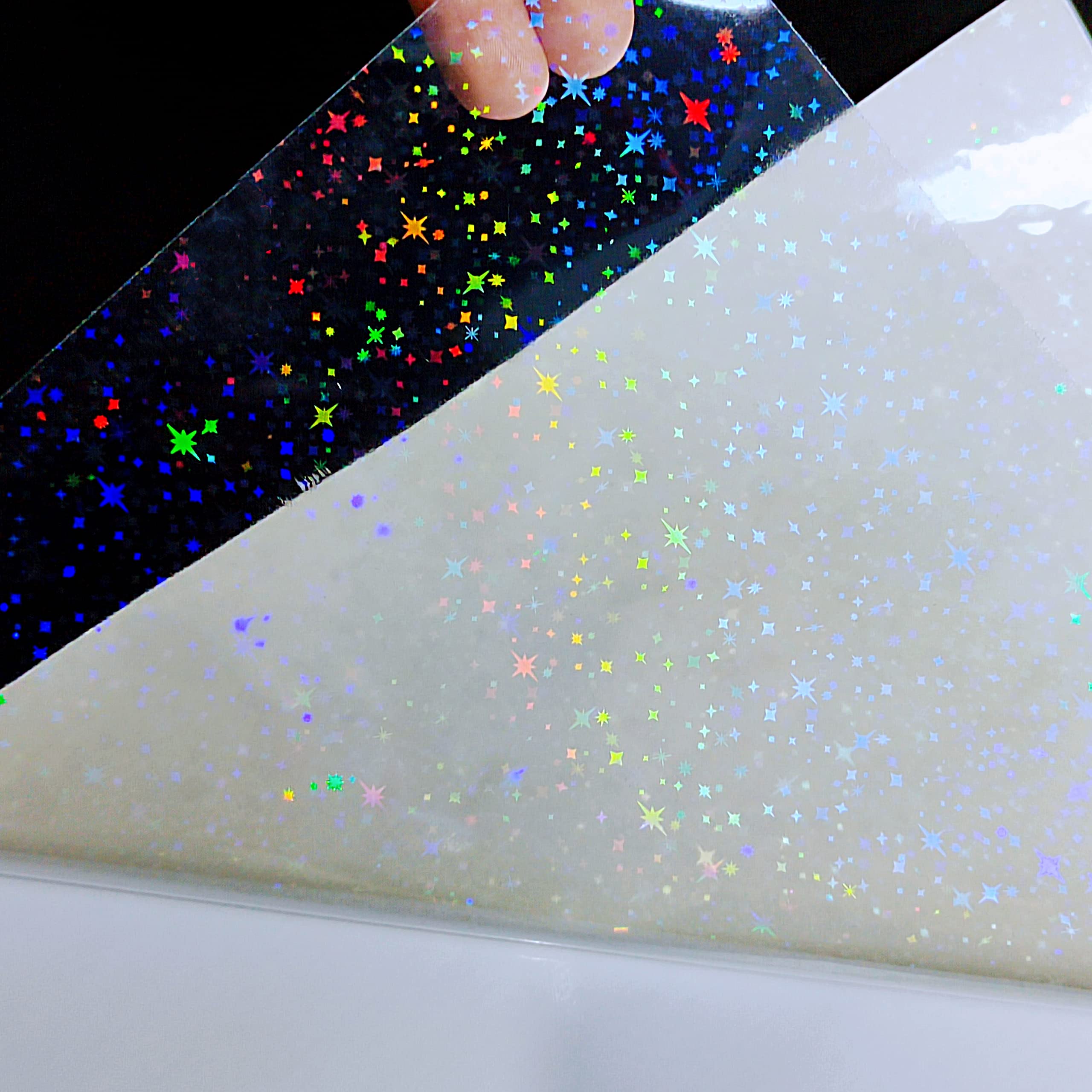 Bleidruck 12" x 20 ft Stars Holographic Sticker Paper Clear Rainbow Self Adhesive Waterproof Transparent Overlay Film Holographic Laminate Film