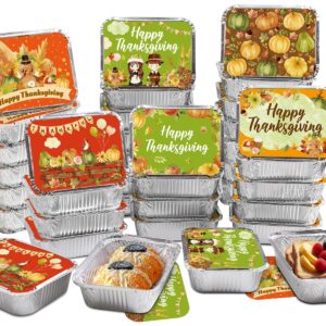 WorldBazaar Thanksgiving Aluminum Food Containers with Lids 36PCS Watercolor Thanksgiving Leftover Containers Disposable Turkey Aluminum Containers Thanksgiving Party Supplies