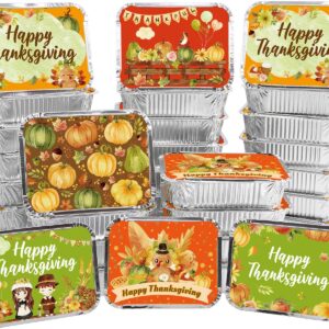 WorldBazaar Thanksgiving Aluminum Food Containers with Lids 36PCS Watercolor Thanksgiving Leftover Containers Disposable Turkey Aluminum Containers Thanksgiving Party Supplies