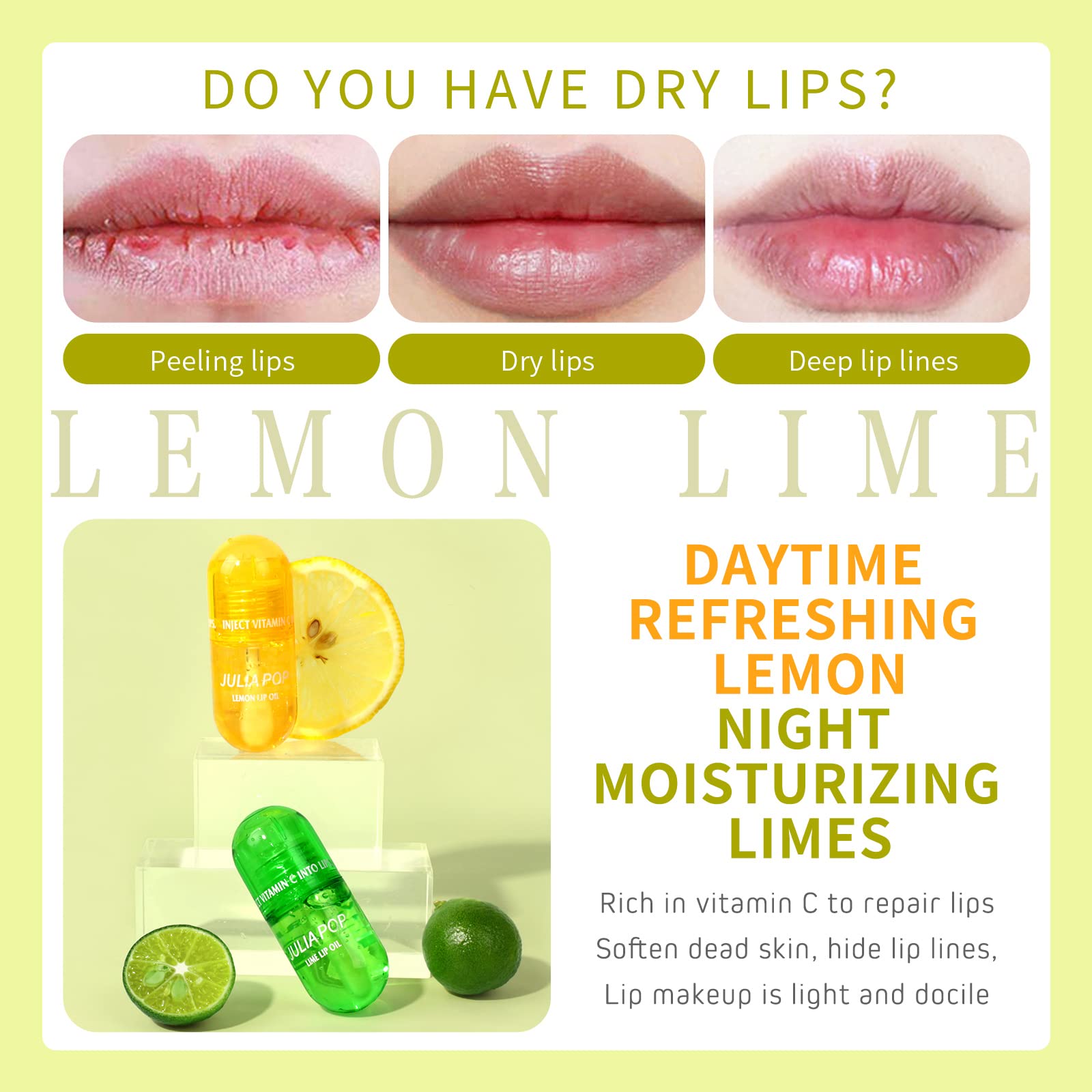 Easilydays Lemon Moisturizing Lip Oils, Mini Capsule Hydrating Lip Gloss, Daytime Refreshing Lip Balm Lip Care Serum, Lightweight Long Lasting Lip Glow Oil, Non-Sticky Shine Primer (Yellow)