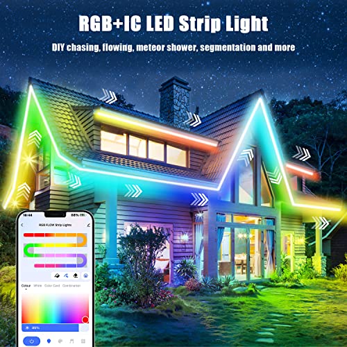 Lichaser WiFi 53ft RGB Flow Outdoor LED Strip Lights Waterproof, DIY, Chasing, Segment IP65 Outdoor LED Strip Work with Alexa and Google Assistant for Outside Decoration