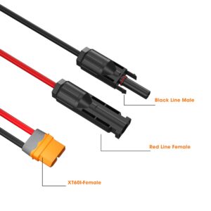 WININMETA 10Ft 12AWG Solar Power Charge Extension Cable to XT60i Solar Connector to XT60i Adapter Cable for Solar Panel to LiFePO4 Battery RV Portable Power Station Solar Generator DC500V 30A