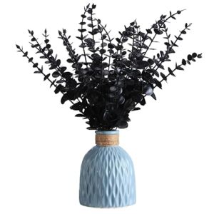 astryas 15pcs black artificial eucalyptus leaves eucalyptus stems decor halloween decor faux greenery branches for wedding centerpiece farmhouse home decoration(black)