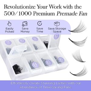 1000 Fans Premade Fans Eyelash Extensions BEYELIAN 0.07mm 10D D Curl Volume Lash Extensions Pre Made Fans Lash Extensions Handmade Promade Loose Fans Thin Base 9-16mm Mixed