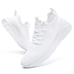 wohhhw women walking shoes ladies running sneakers breathable mesh sports shoes casual lightweight gym lace up sneakers fitness athletic slip on comfortable white us size 7.5