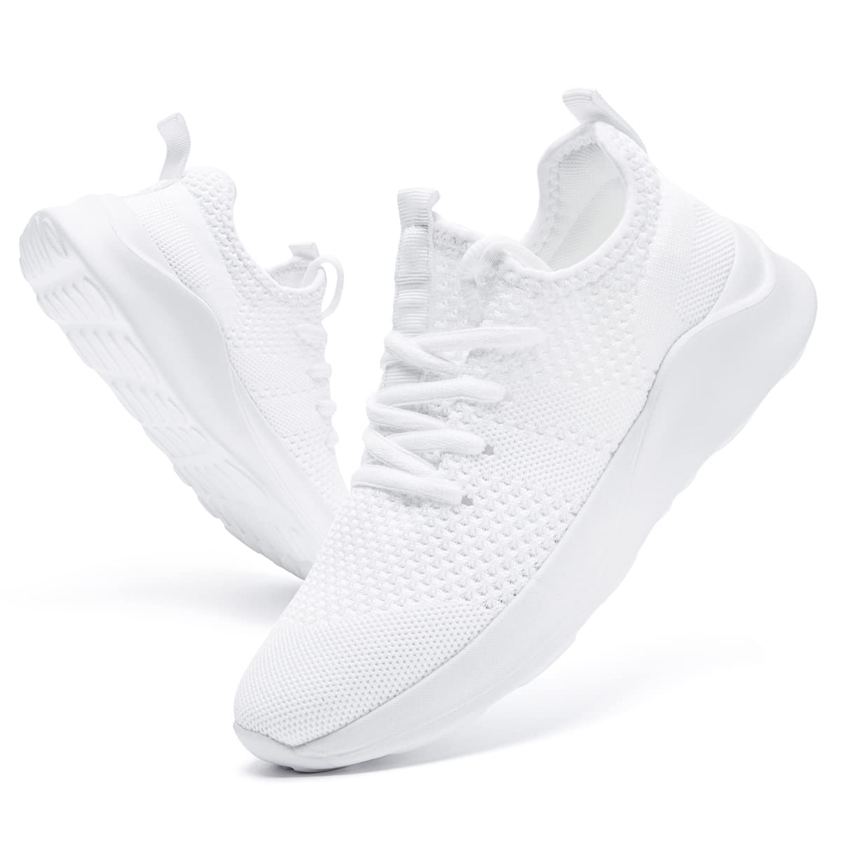 WOHHHW Women Walking Shoes Ladies Running Sneakers Breathable Mesh Sports Shoes Casual Lightweight Gym Lace up Sneakers Fitness Athletic Slip On Comfortable White US Size 7.5