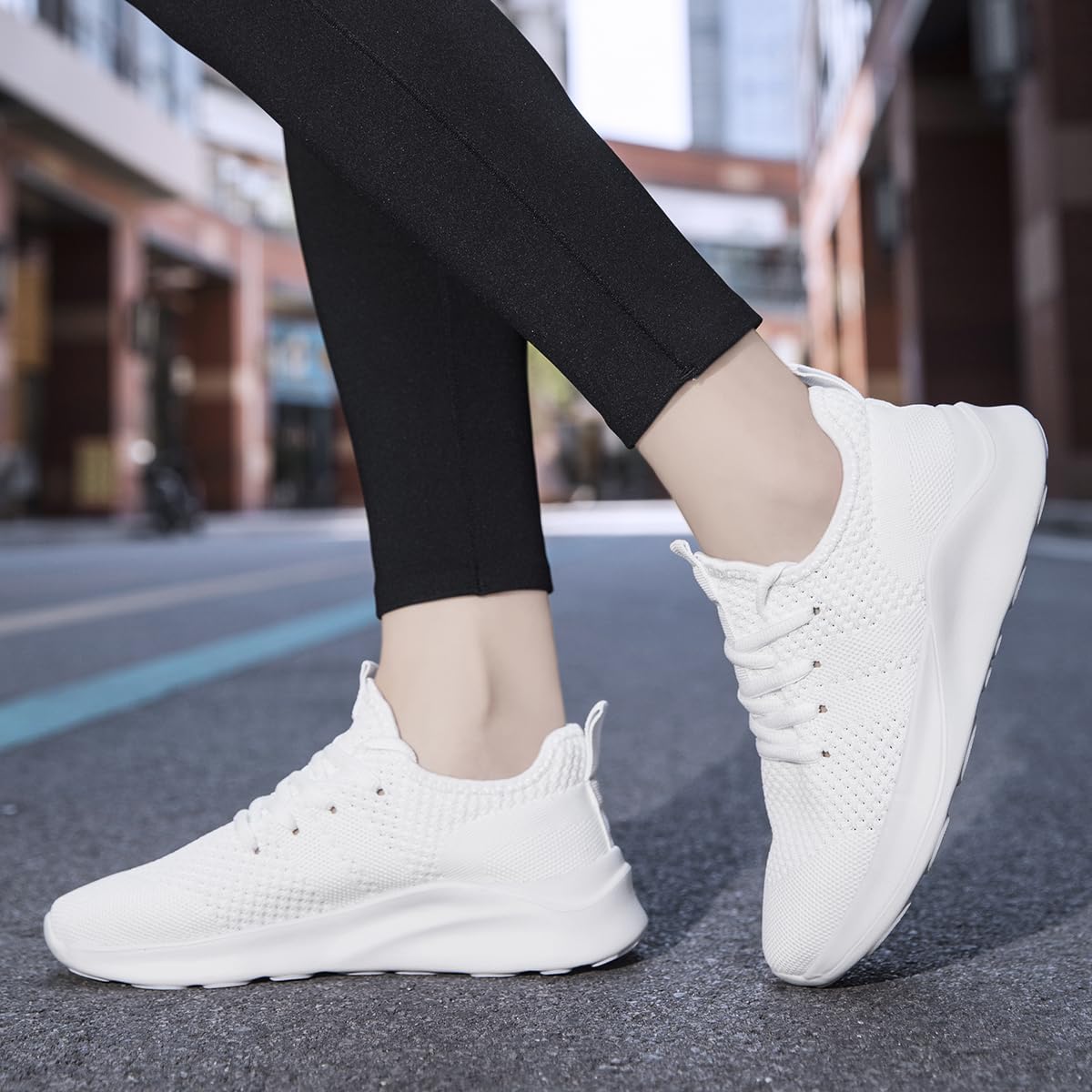 WOHHHW Women Walking Shoes Ladies Running Sneakers Breathable Mesh Sports Shoes Casual Lightweight Gym Lace up Sneakers Fitness Athletic Slip On Comfortable White US Size 7.5