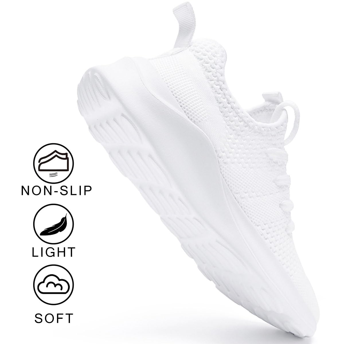 WOHHHW Women Walking Shoes Ladies Running Sneakers Breathable Mesh Sports Shoes Casual Lightweight Gym Lace up Sneakers Fitness Athletic Slip On Comfortable White US Size 7.5