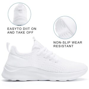 WOHHHW Women Walking Shoes Ladies Running Sneakers Breathable Mesh Sports Shoes Casual Lightweight Gym Lace up Sneakers Fitness Athletic Slip On Comfortable White US Size 7.5