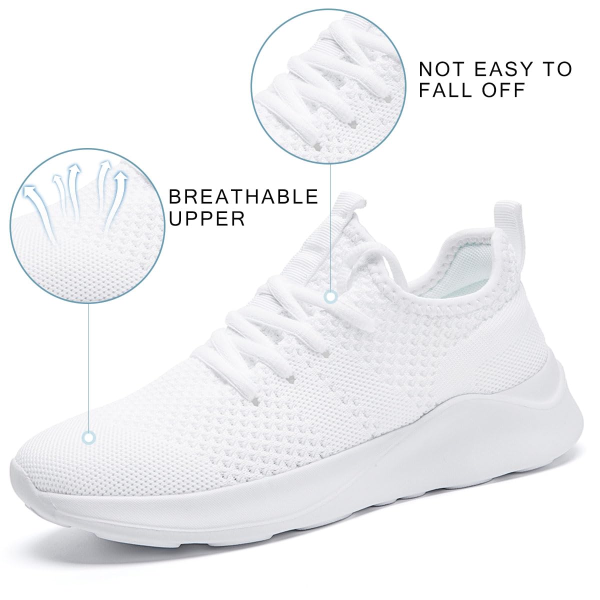 WOHHHW Women Walking Shoes Ladies Running Sneakers Breathable Mesh Sports Shoes Casual Lightweight Gym Lace up Sneakers Fitness Athletic Slip On Comfortable White US Size 7.5