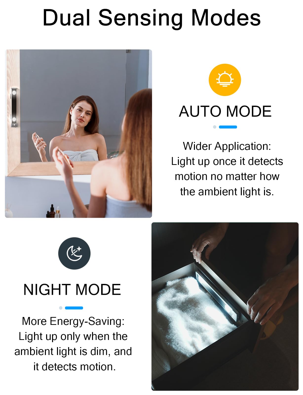 YIGER Under Cabinet Lights, Wireless Motion Sensor Light Indoor,10in LED White Lighting Rechargeable Battery Operated,4 Modes Night Light, Stick-On Magnetic Closet Lights for Kitchen, Hallway(2 Pack)