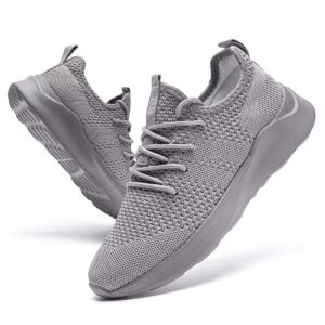 wohhhw women walking shoes ladies running sneakers breathable mesh sports shoes casual lightweight gym lace up sneakers fitness athletic slip on comfortable light_grey us size 6.5