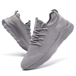 WOHHHW Women Walking Shoes Ladies Running Sneakers Breathable Mesh Sports Shoes Casual Lightweight Gym Lace up Sneakers Fitness Athletic Slip On Comfortable Light_Grey US Size 6.5