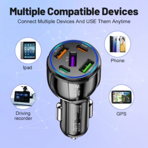 75W Ultra-Fast Car Charger, 30W/QC3.0/Type C 5-Port Smart Shunt 12 Volt Car Adapter Cigarette Lighter USB Charger Compatible with iPhone 14 Pro MAX/13,MacBook Pro,iPad Pro (3USB+2PDBlack)