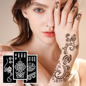 Qpout Tattoo Stencils For Kids Adults, 12 Sheets Henna Stencils for Hands,Henna Tattoo Stencil Kit, Mehndi Stencils for Hands, Tattoo Stencils for Real Tattoos, Airbrush Tattoo Stencils