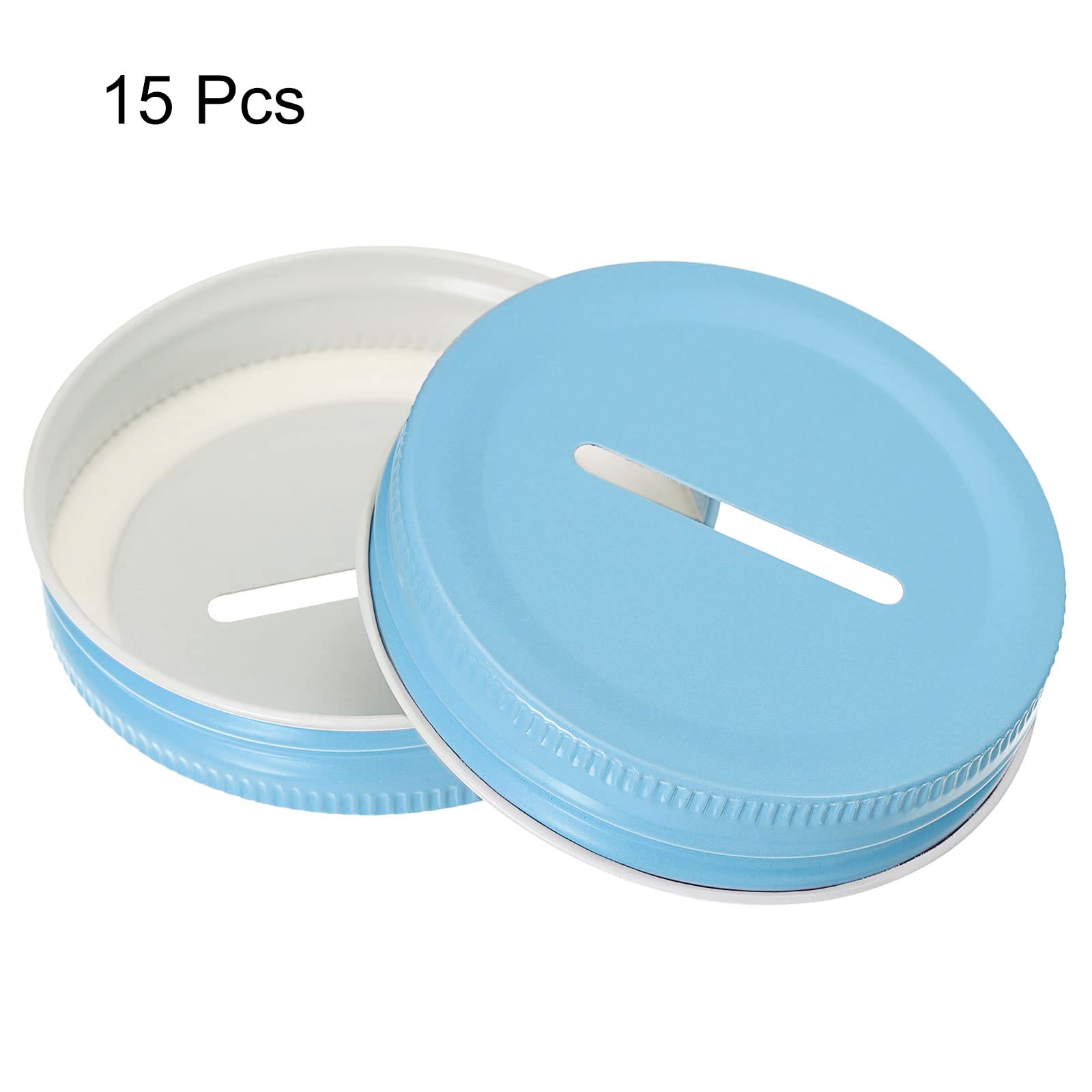 uxcell Coin Slot Bank Lid for Mason Jar, 70mm/2.76" Regular Mouth Tin Plate Caps Inserts for Canning Jars Cover, (Blue 15Pcs)