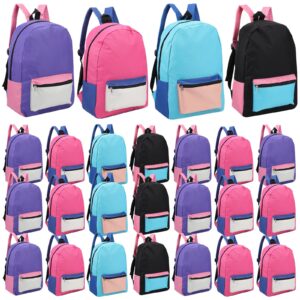 amylove 24 packs 12 x 17 x 6 inches bulk backpacks two tone backpacks with pockets adjustable padded straps back to school supplies bag bookbag for kids women men boys girls (fresh color)