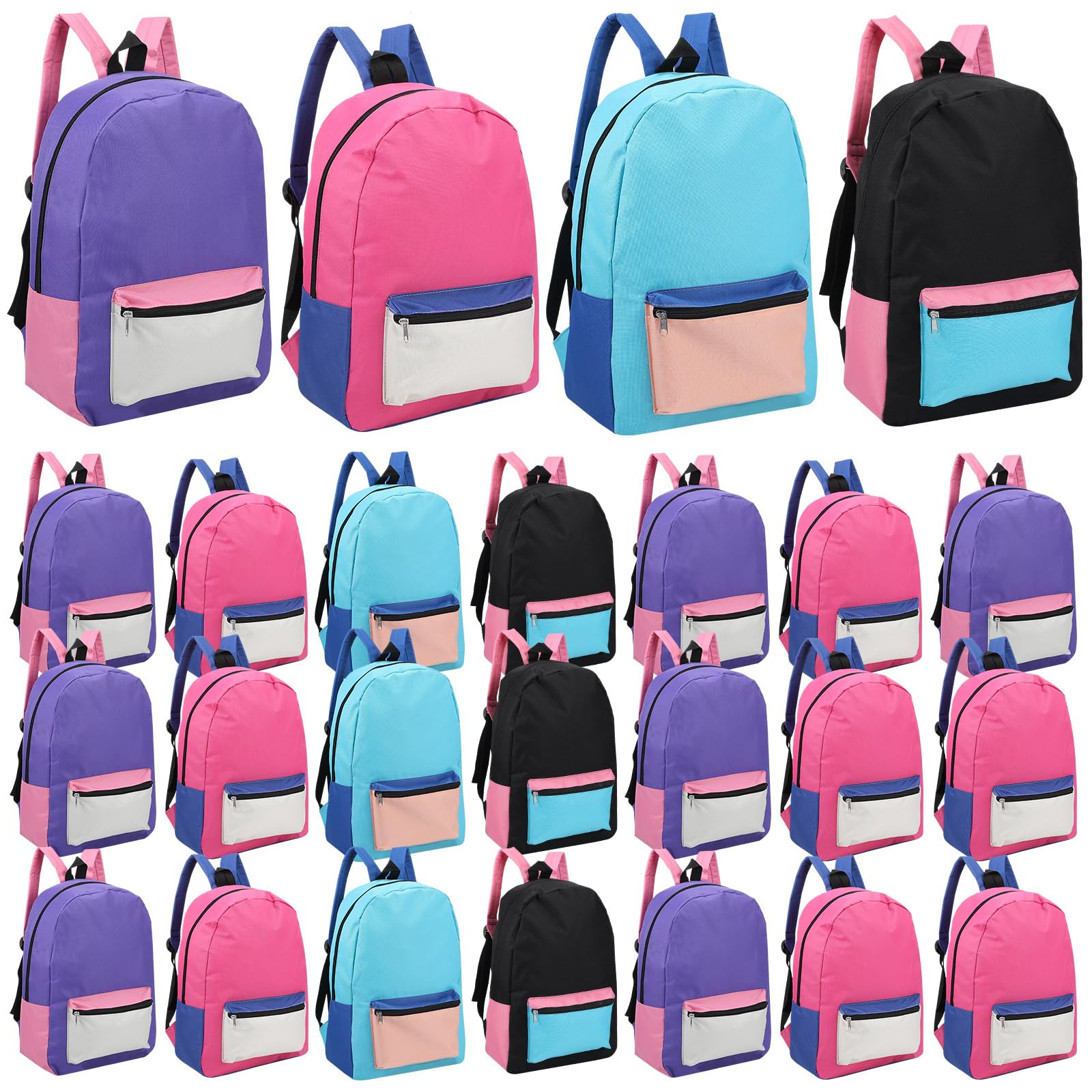 Amylove 24 Packs 12 x 17 x 6 Inches Bulk Backpacks Two Tone Backpacks with Pockets Adjustable Padded Straps Back to School Supplies Bag Bookbag for Kids Women Men Boys Girls (Fresh Color)