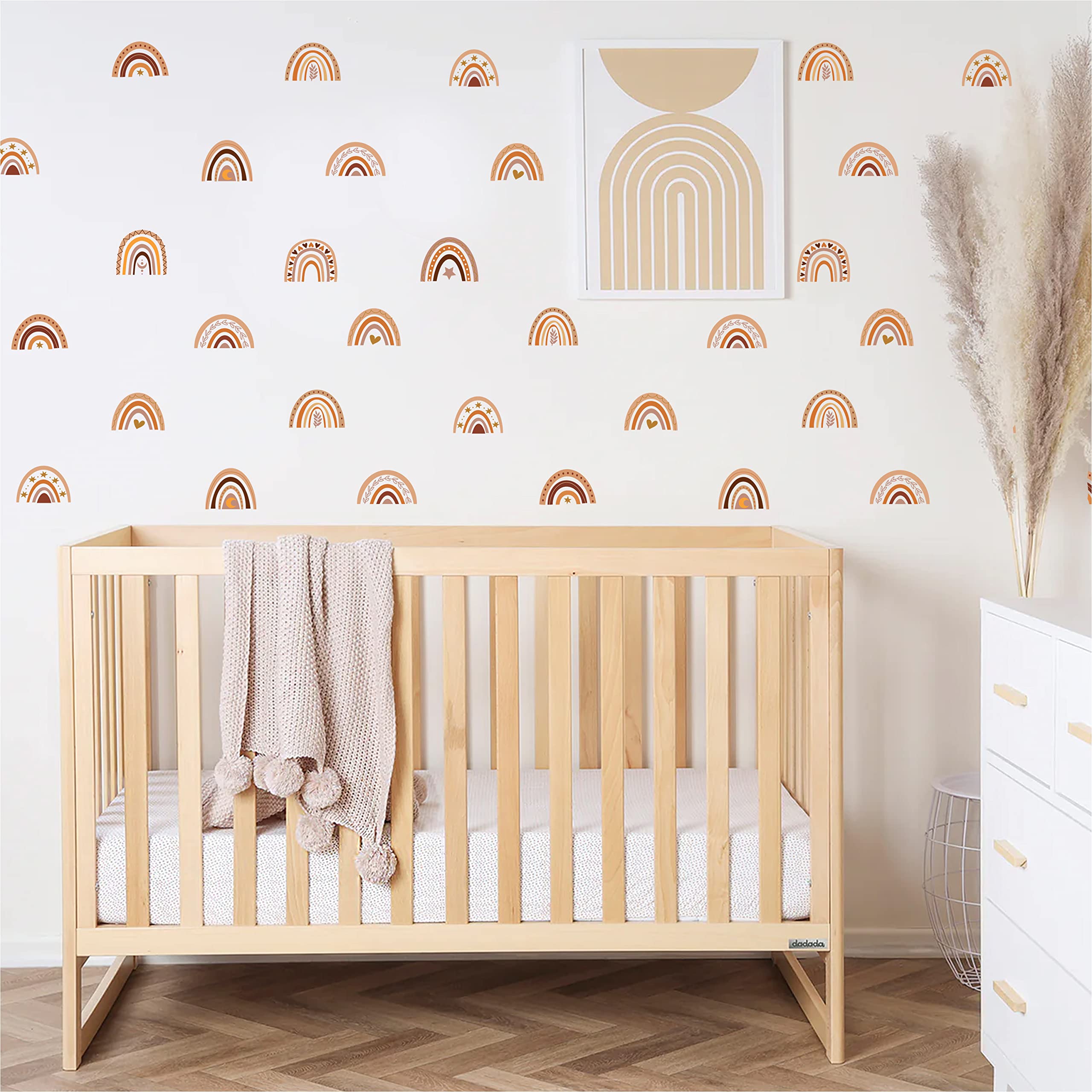 44pcs Boho Small Rainbow Wall Decals for Girls Boys Bedroom Peel Stick - Kids Wall Stickers Playroom Nursery Classroom Daycare Vintage Beige Kids Wall Stickers Playroom Bohemian Removable Wall Decals