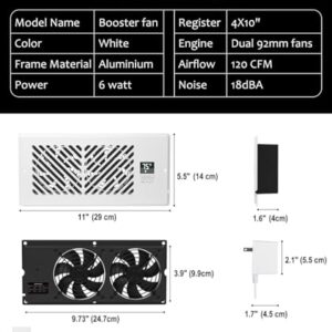 Abida 4" x 10" Register Booster Fan with Thermostat Control, Quiet Smart Register Vent with 10 Gear Wind Speed, Aluminum Frame Heating Cooling AC Vent, White