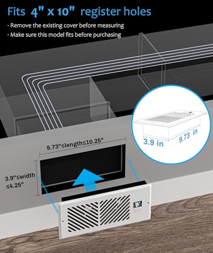 Abida 4" x 10" Register Booster Fan with Thermostat Control, Quiet Smart Register Vent with 10 Gear Wind Speed, Aluminum Frame Heating Cooling AC Vent, White