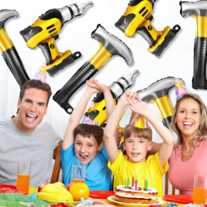 Lenwen 12pcs Hammer Balloons Drill Balloons 17 Inch Inflatable Toys Construction Party Decorations Electric Screwdriver Balloon Decorations for Father's Day Party Husband Boyfriend Birthday Party