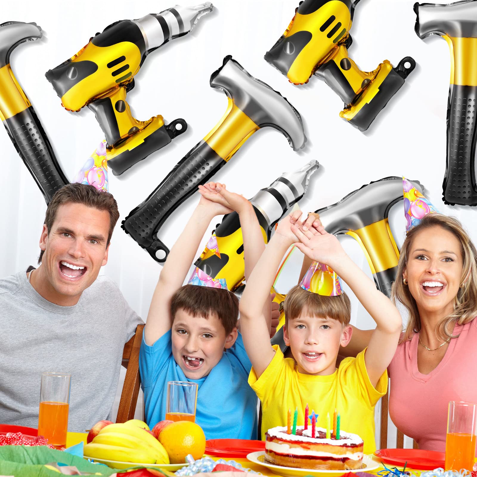 Lenwen 12pcs Hammer Balloons Drill Balloons 17 Inch Inflatable Toys Construction Party Decorations Electric Screwdriver Balloon Decorations for Father's Day Party Husband Boyfriend Birthday Party