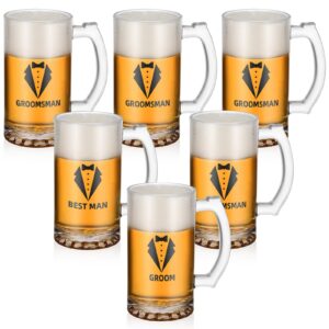 tanlade 6 pack groomsmen beer mug 12oz tuxedo engraved groomsmen beer glasses wedding party gifts for thank you groomsmen grooms gifts proposal bachelor party favor 3 styles