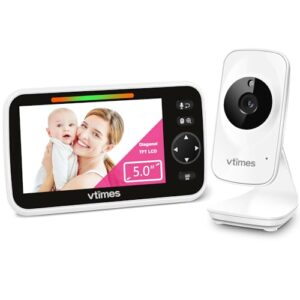 vtimes baby monitor video baby monitor with camera and audio no wifi 5" lcd screen, two-way audio, night vision,1000ft range, 2x zoom temperature display, lullaby elderly pet