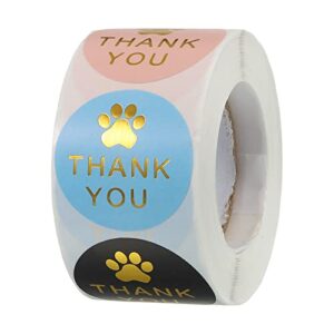 meccanixity 1 roll paw print thank you labels 1.5 inch adhesive gold dog paw tags for greeting card, diy, business, 500 count/roll